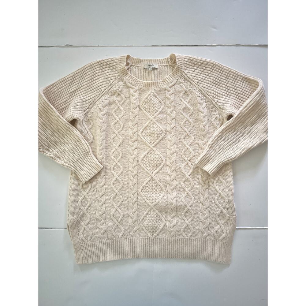 Madewell Sweater Women M Cream Merino Wool Fisherman Crew Neck Pullover